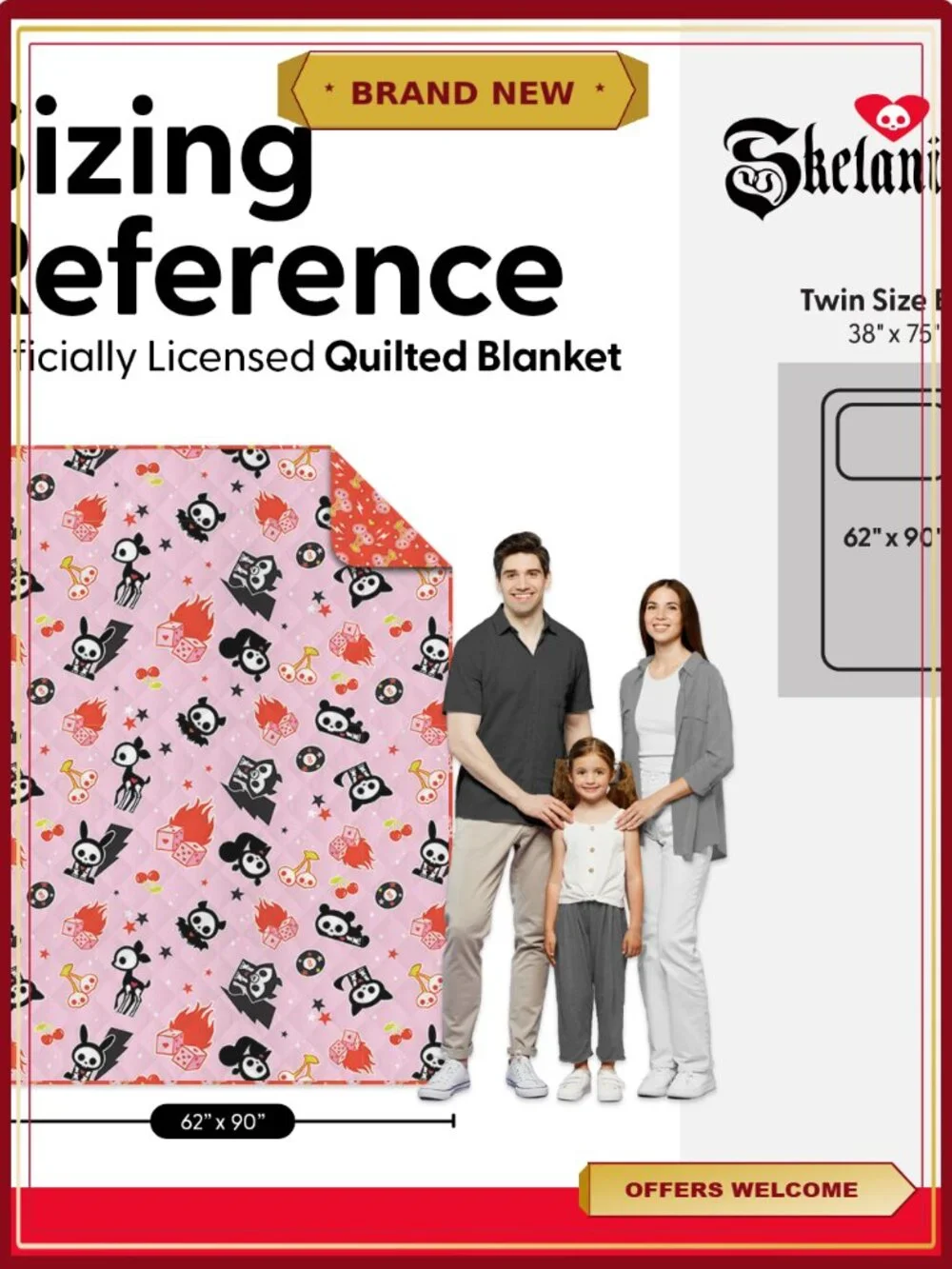 Twin/Full Reversible Microfiber Quilted Blanket Cherry Bomb Skelanimals